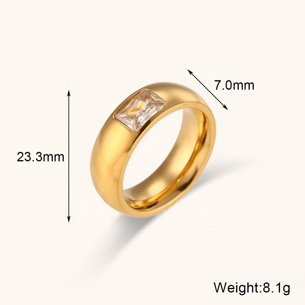 Wide Brilliant Cut Stone Band Ring – 18K Gold Plated | CARRYALLCO