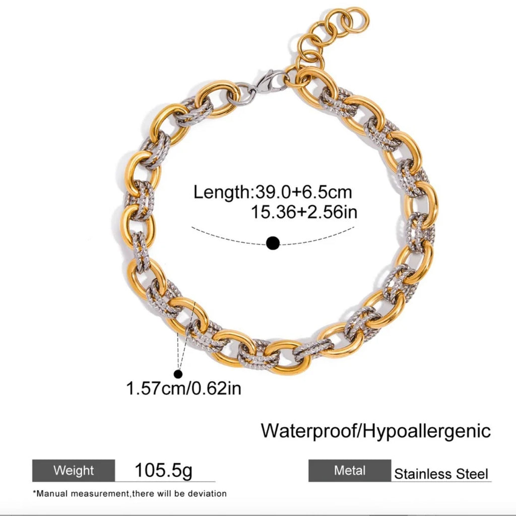 Demi-Fine Two-Tone Oval Link Chain – 18K Gold & Steel
