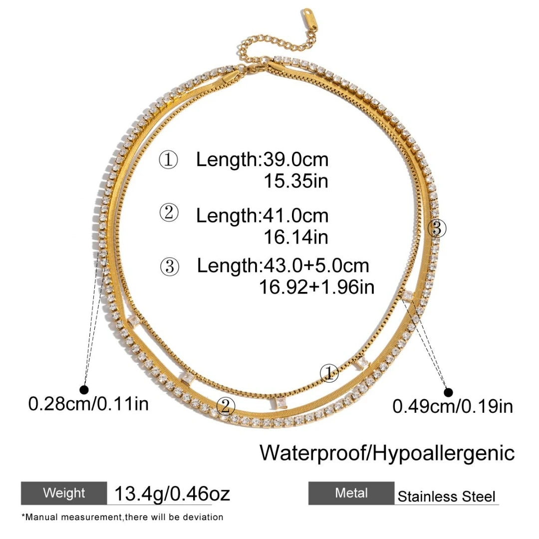 18K Gold Plated Layered Necklace – White Zircon