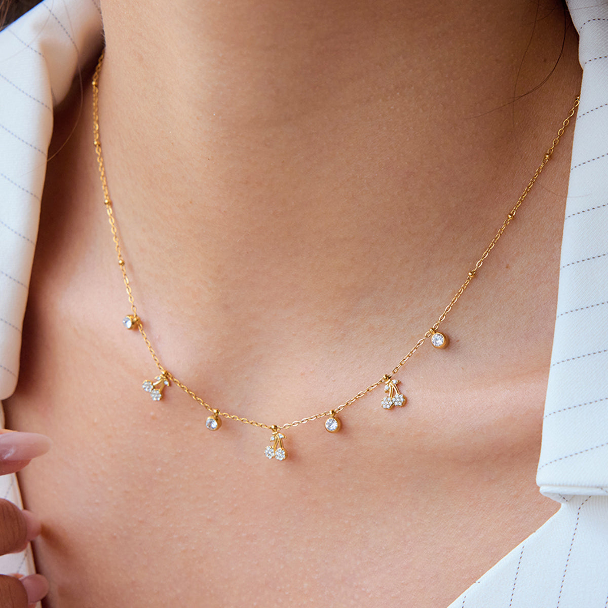 Demi Fine 18K Gold Plated Cherry Charm Zircon Necklace