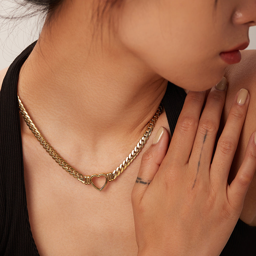 Demi Fine 18K Gold Plated Heart Cuban Chain Necklace