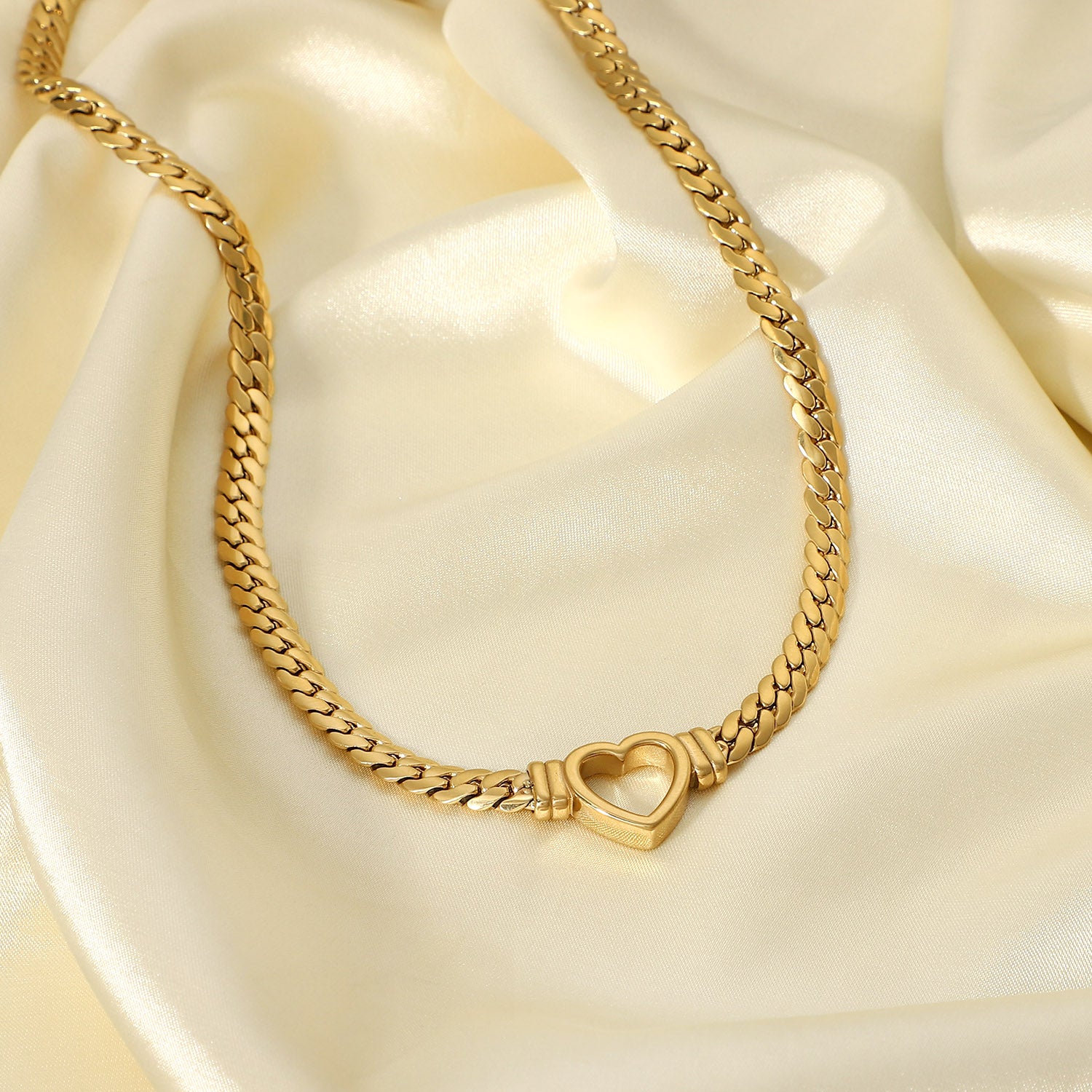 Demi Fine 18K Gold Plated Heart Cuban Chain Necklace