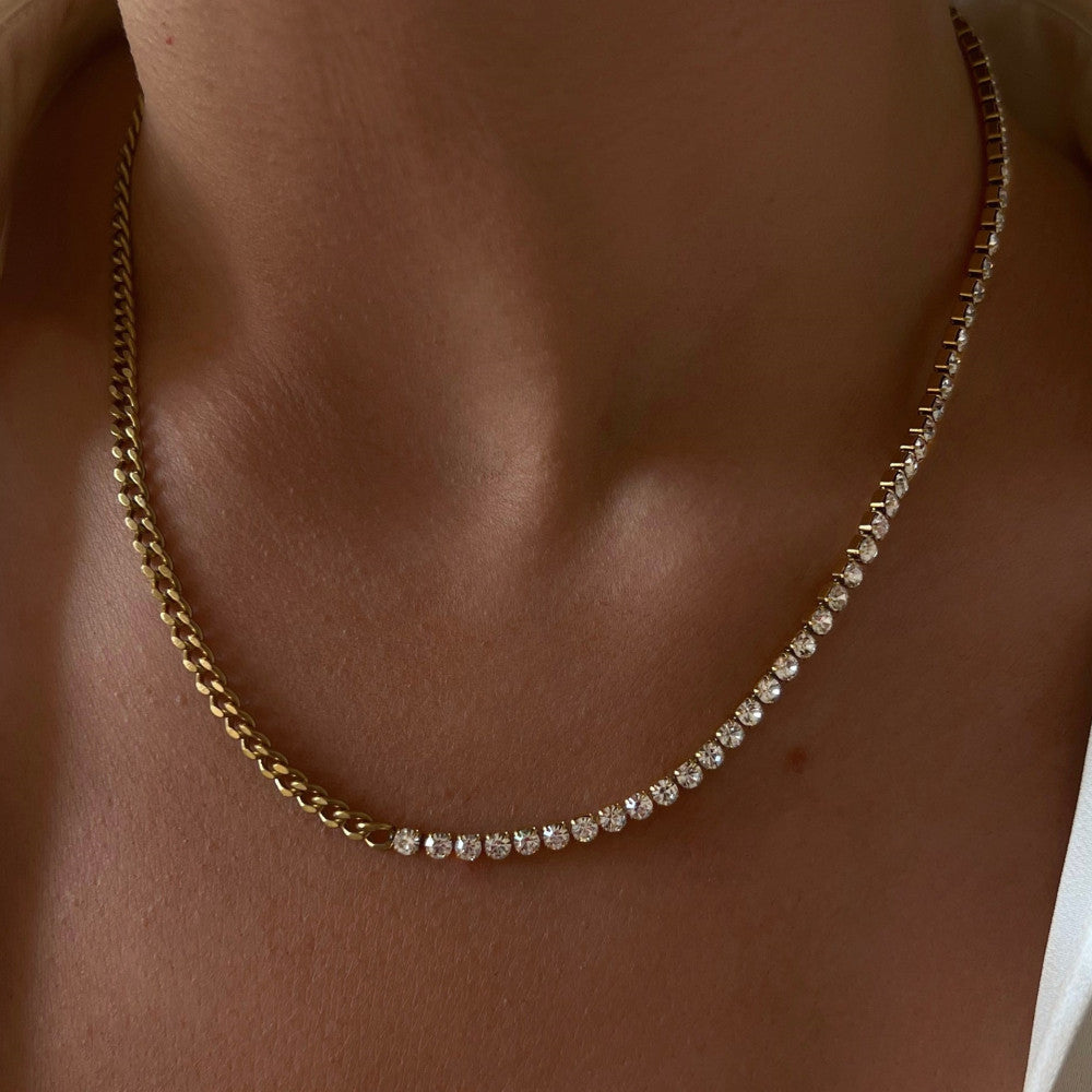 Demi Fine 18K Gold Tennis & Cuban Chain Bracelet Necklace Set