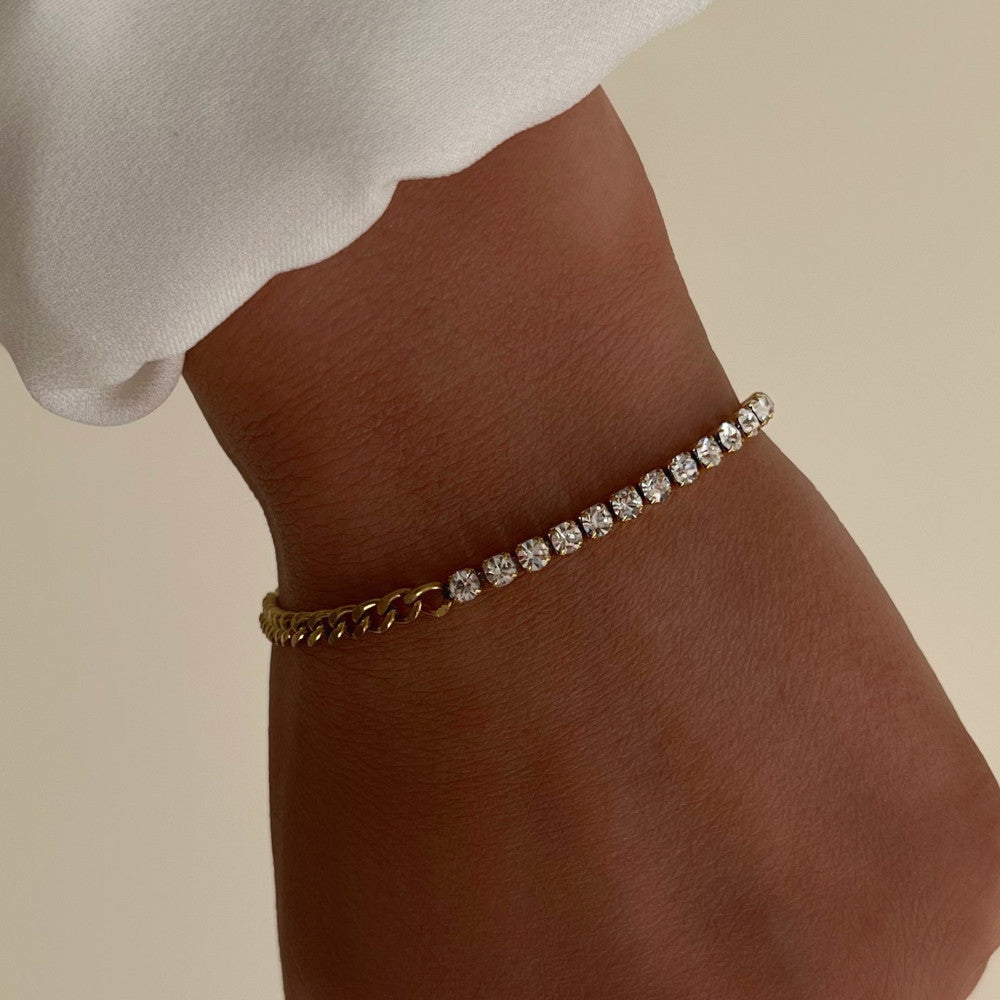 Demi Fine 18K Gold Tennis & Cuban Chain Bracelet Necklace Set