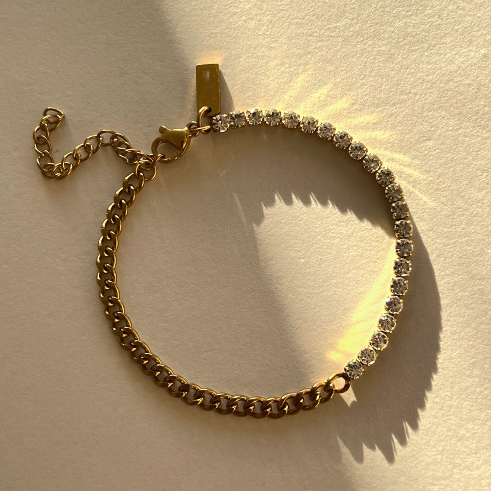 Demi Fine 18K Gold Tennis & Cuban Chain Bracelet Necklace Set