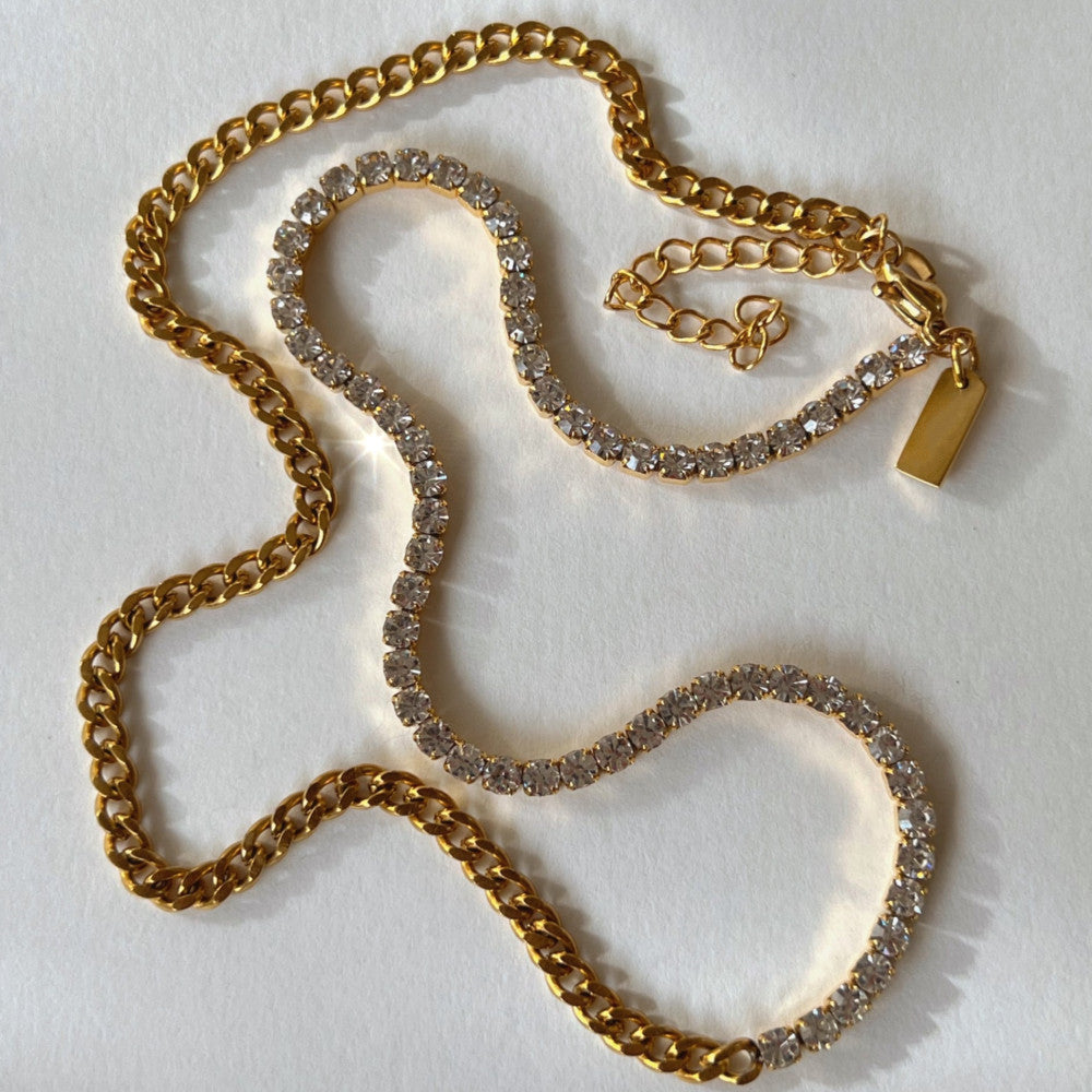 Demi Fine 18K Gold Tennis & Cuban Chain Bracelet Necklace Set