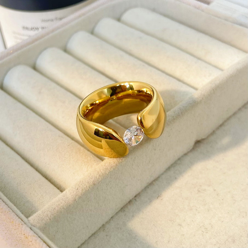 Wide Edge Zircon Band Ring – Worn View | 18K Gold Plated | Carryallco India