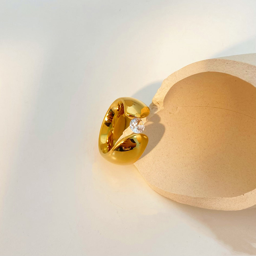 Wide Edge Zircon Band Ring – Close-up | 18K Gold Plated | Carryallco India