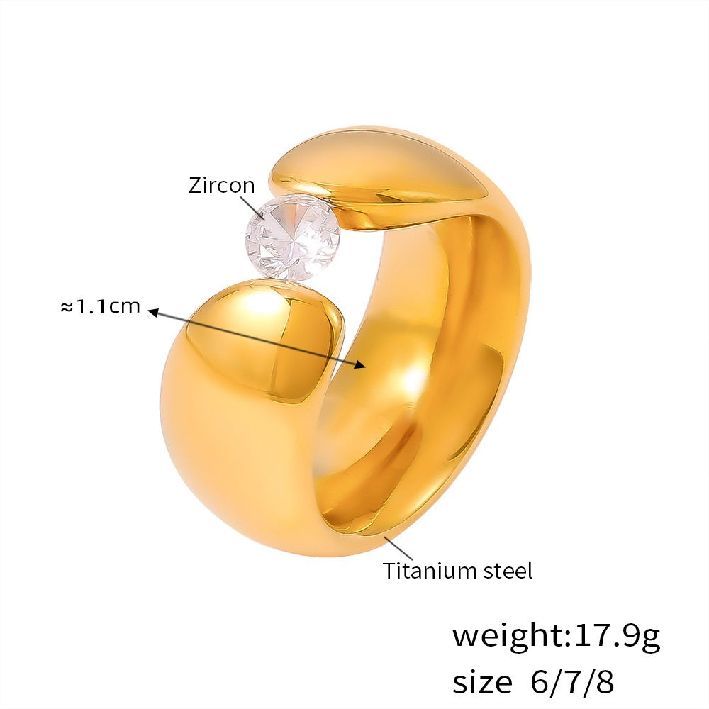 Wide Edge Zircon Band Ring – 18K Gold Plated | CARRYALLCO