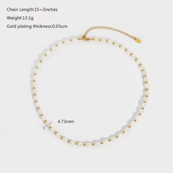 Gold chain necklace with measurement details on a white background