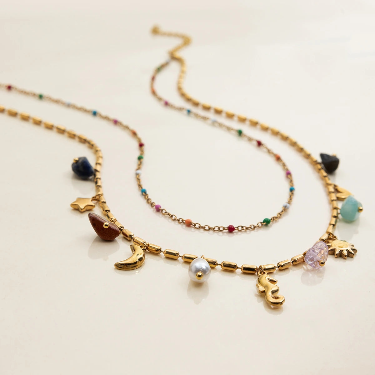Demifine 18K Gold Plated Double Heart Pendant Necklace