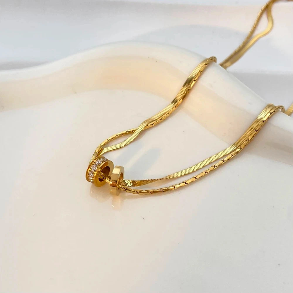 Double-Layer Snake Chain Pendant Necklace