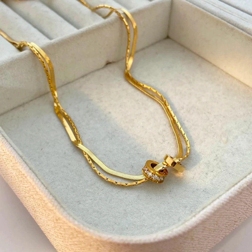Double-Layer Snake Chain Pendant Necklace