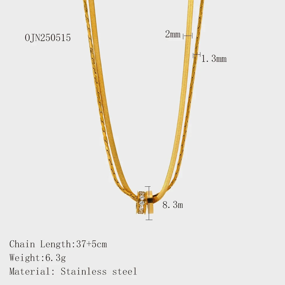 Demifine 18K Gold Plated Double Layer Snake Chain Pendant Necklace