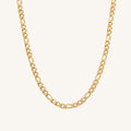 Gold chain necklace on a light gray background