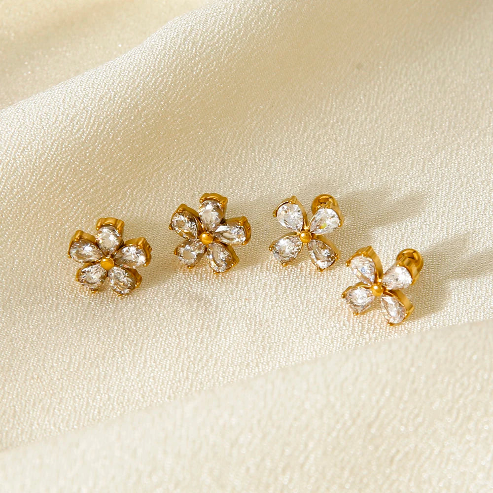 Flower Zircon Threader Earrings – 18K Gold Plated Jewellery | Carryallco India