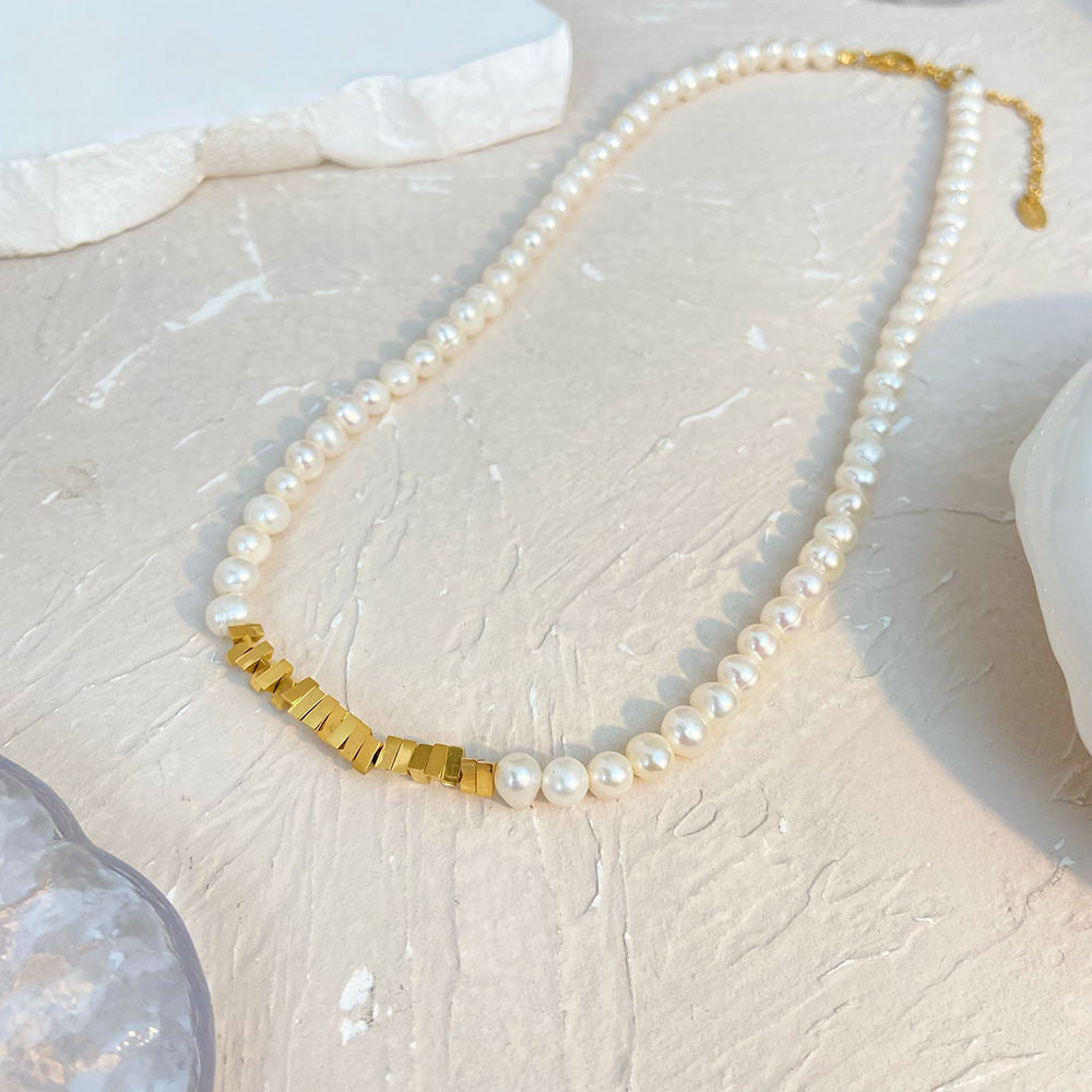 Demifine 18K Gold Plated Freshwater Pearl Beaded Necklace