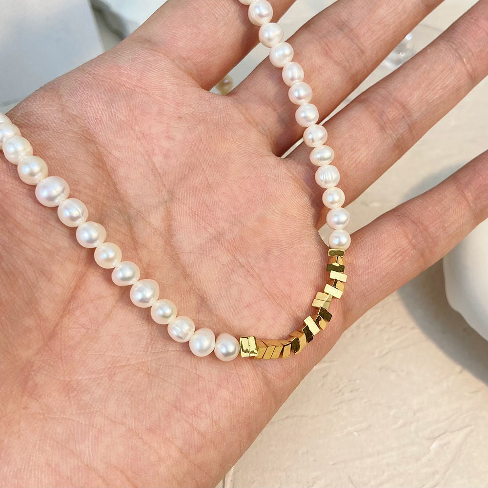 Demifine 18K Gold Plated Freshwater Pearl Beaded Necklace