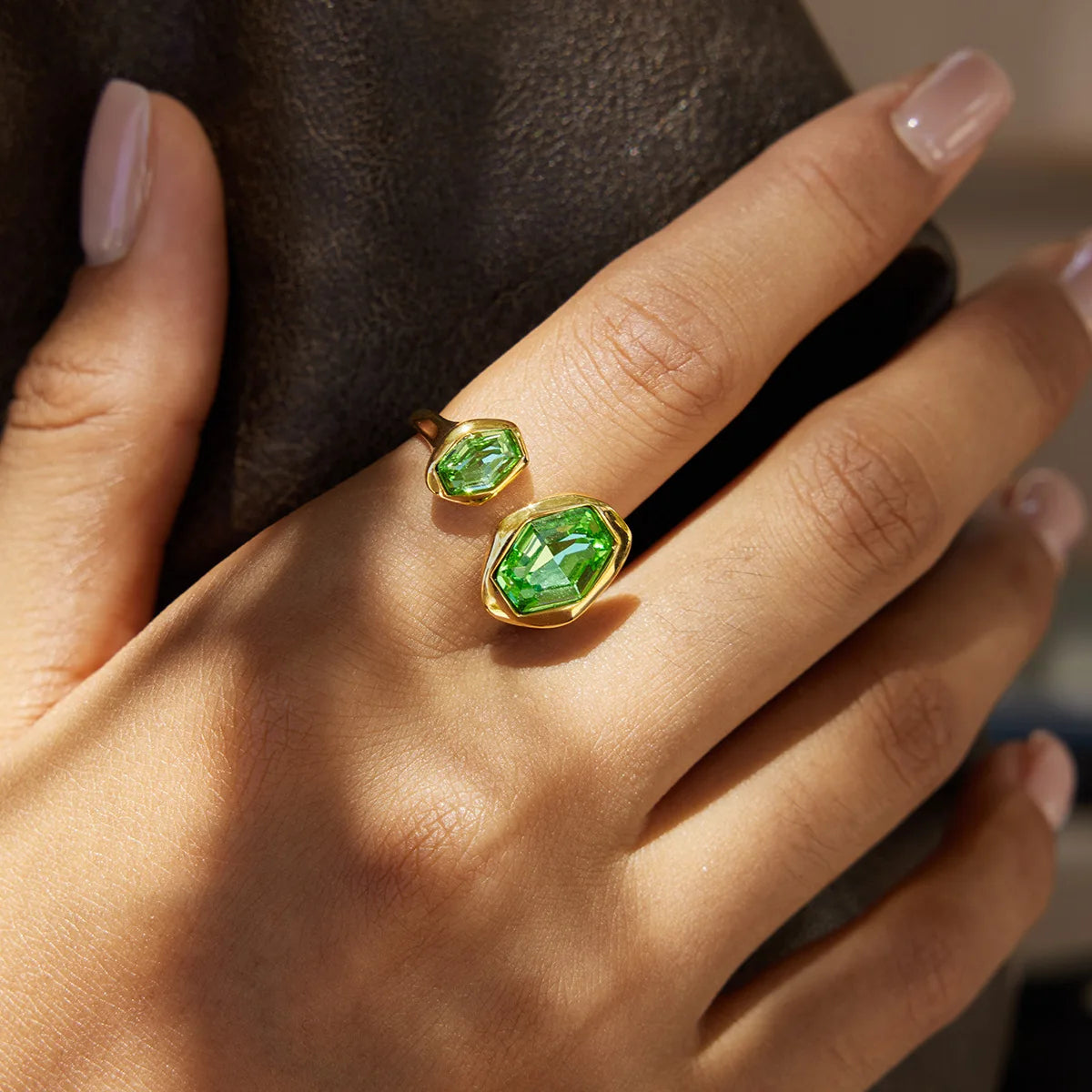 Demifine 18K Gold Plated Green Zircon Open Ring