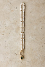 Demifine 18K Gold Plated Heart Pearl Necklace with Green Stone