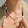 Pearl Heart Necklace Pink Stone – Worn View | 18K Gold Plated | Carryallco India