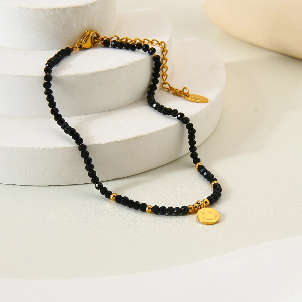 Demifine 18K Gold Plated Natural Stone Beaded Anklet | CARRYALLCO
