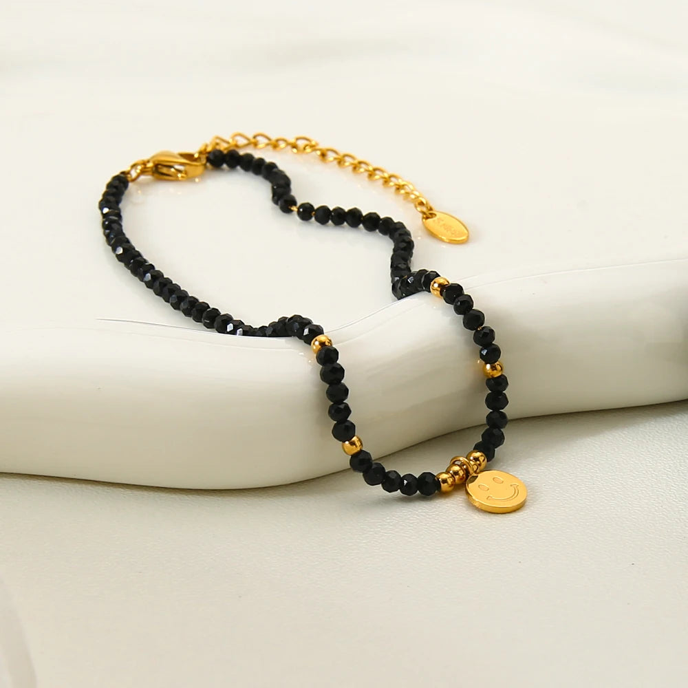 18K Gold Plated Natural Stone Beaded Anklet | CARRYALLCO