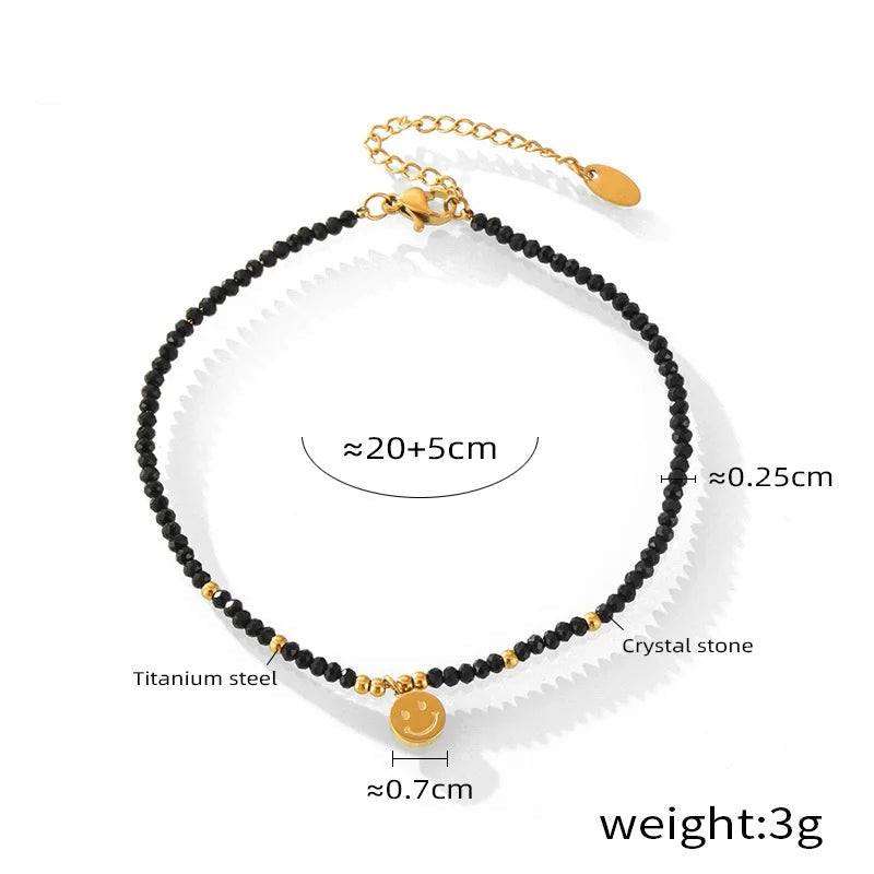 18K Gold Plated Natural Stone Beaded Anklet – Detail View | Carryallco India