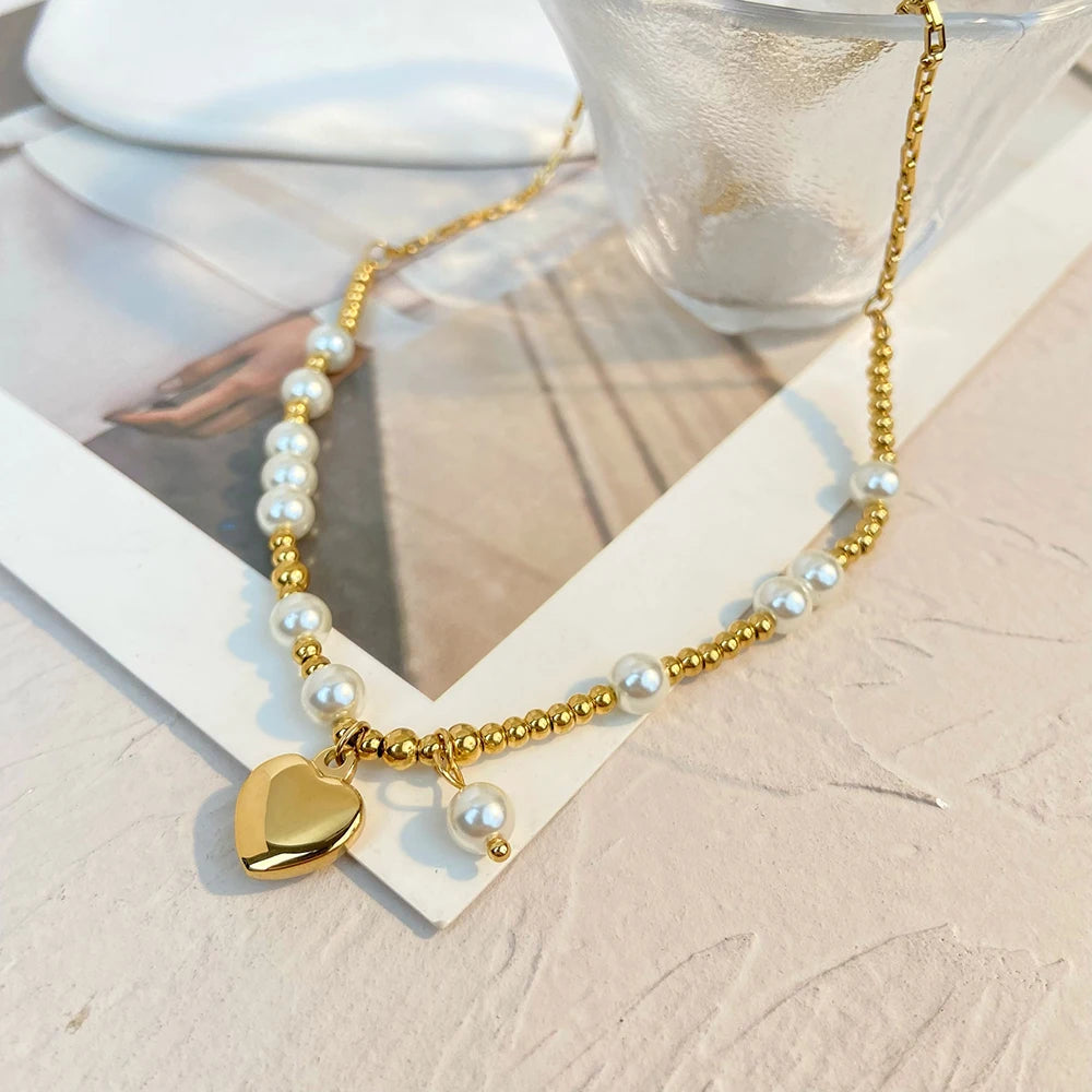 Demifine 18K Gold Plated Pearl Heart Pendant Necklace