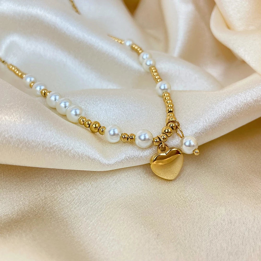Demifine 18K Gold Plated Pearl Heart Pendant Necklace