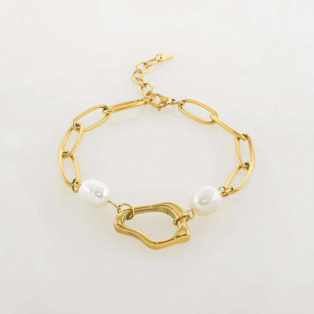 Demifine 18K Gold Plated Pearl Link Bracelet