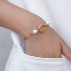 Demifine 18K Gold Plated Pearl Link Bracelet