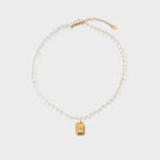 Demifine 18K Gold Plated Pearl Necklace with Square Zircon Pendant
