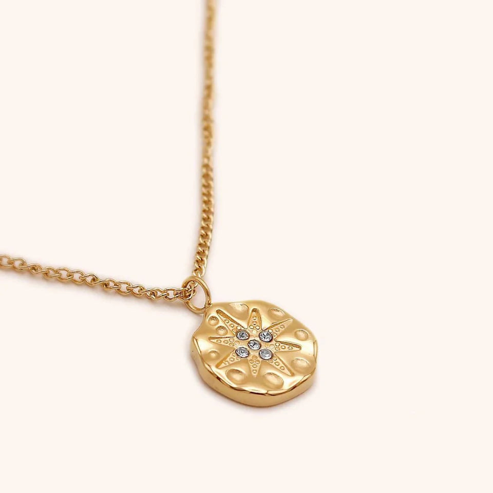 Demifine 18K Gold Plated Star Disc Zircon Necklace