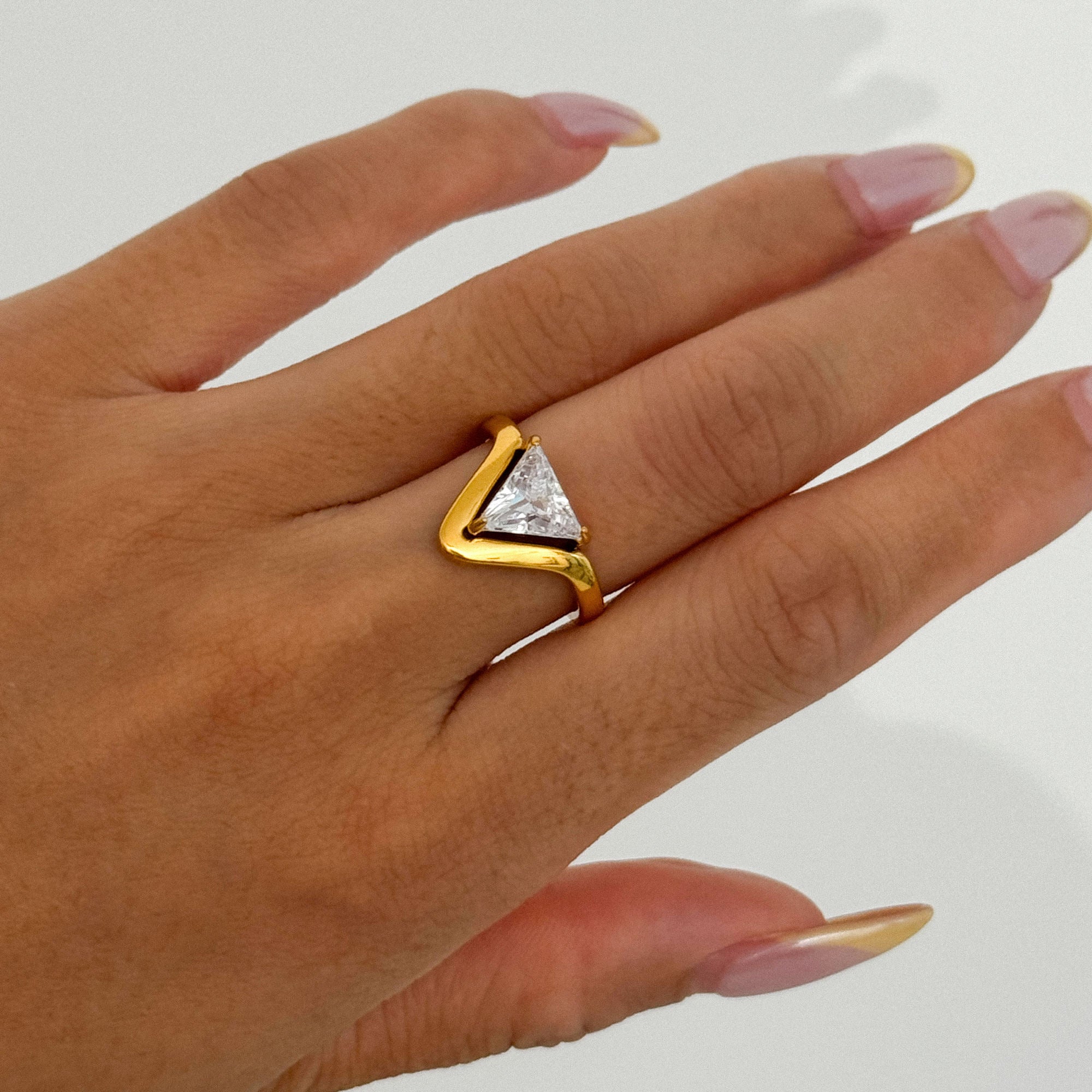 Demifine 18K Gold Plated Triangle Zircon Ring