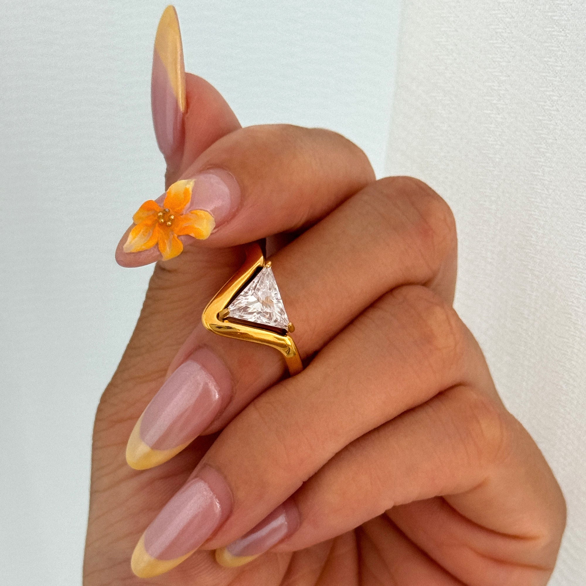 Demifine 18K Gold Plated Triangle Zircon Ring