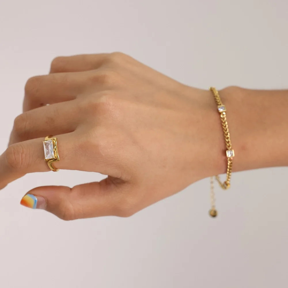 White Stone Chain Bracelet – 18K Gold Plated | CARRYALLCO