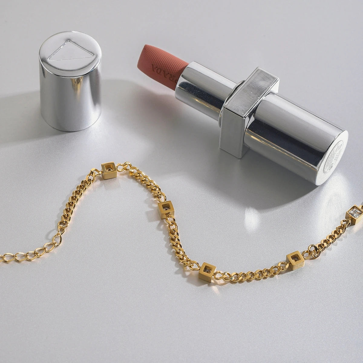 White Stone Chain Bracelet – 18K Gold Plated | CARRYALLCO
