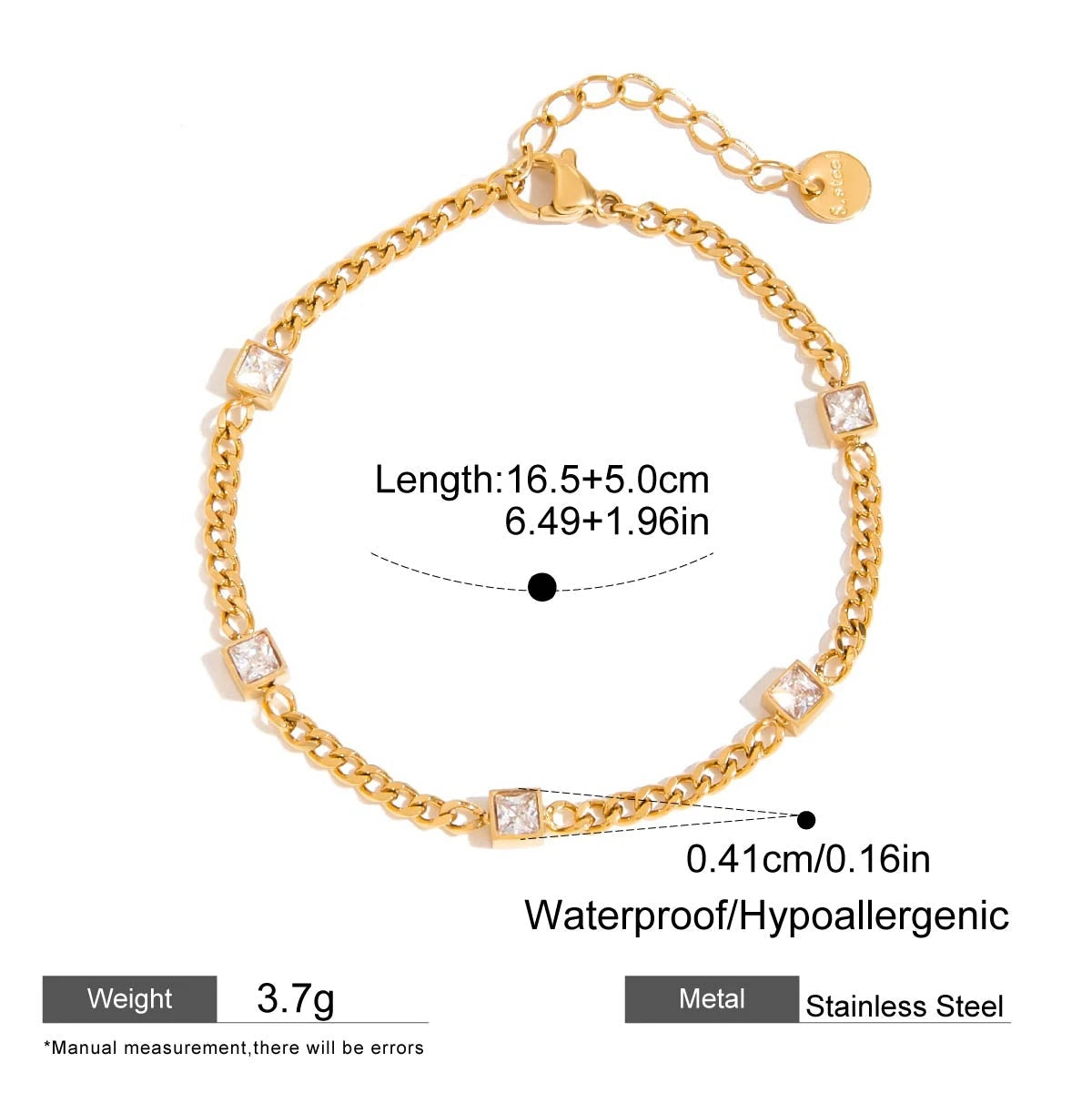 Demifine 18K Gold Plated White Stone Chain Bracelet