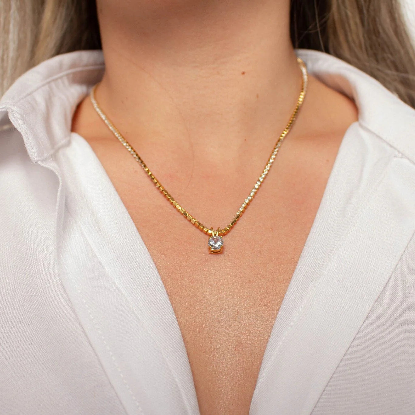 Zircon Tennis Necklace – 18K Gold Plated | CARRYALLCO