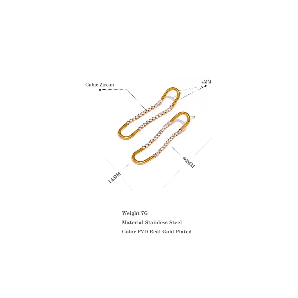 Demifine 18K PVD Gold Plated Long Drop Earrings with Cubic Zircon