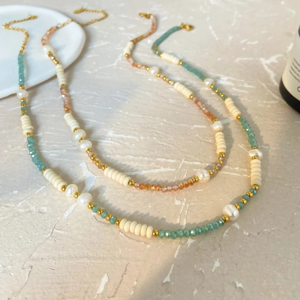 Demifine Freshwater Pearl & Glass Bead Necklace – 18K Gold Plated