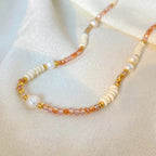 Demifine Freshwater Pearl & Glass Bead Necklace – 18K Gold Plated