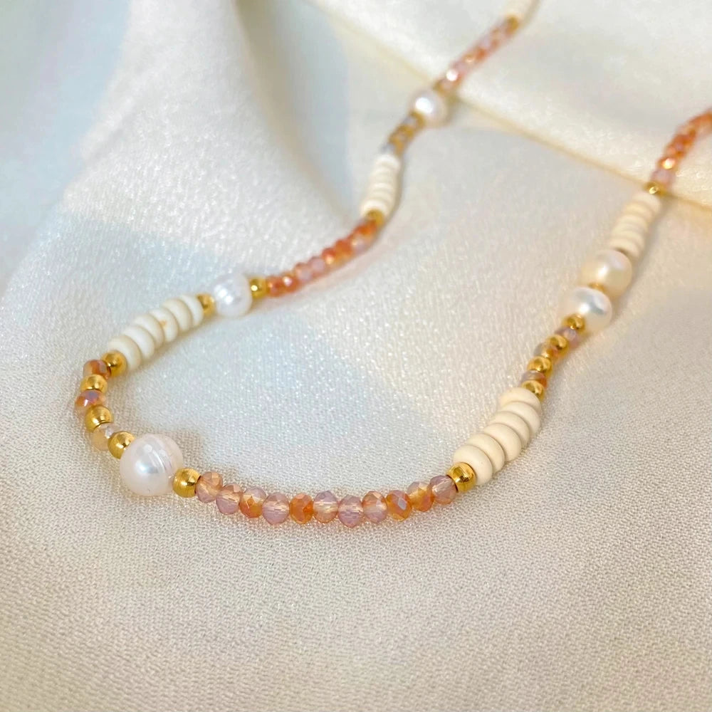 Demifine Freshwater Pearl & Glass Bead Necklace – 18K Gold Plated