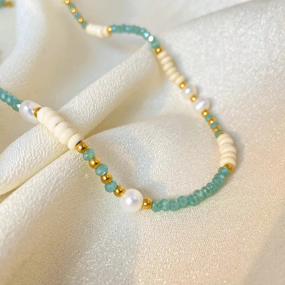 Demifine Freshwater Pearl & Glass Bead Necklace – 18K Gold Plated