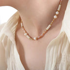 Demifine Freshwater Pearl & Glass Bead Necklace – 18K Gold Plated