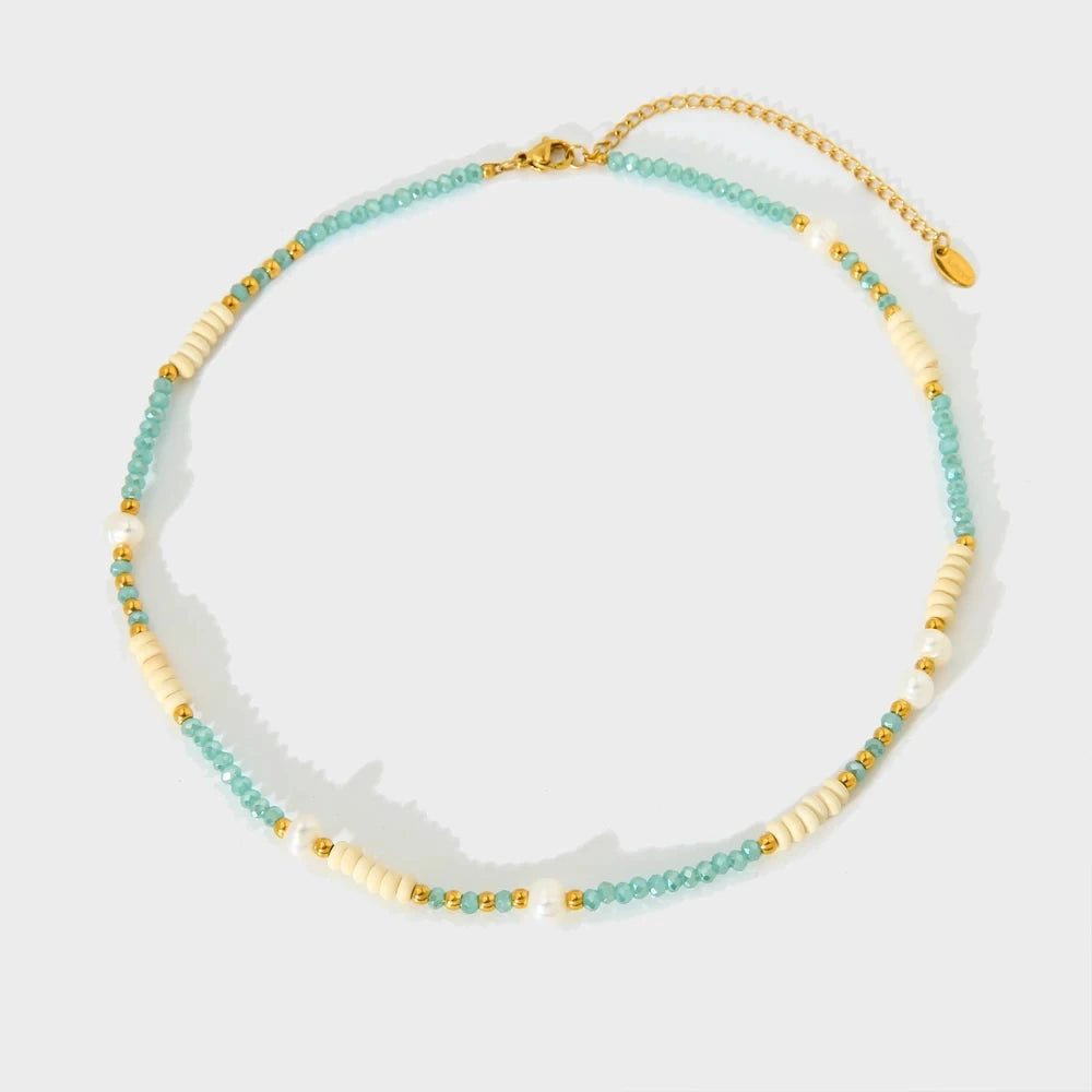 Demifine Freshwater Pearl & Glass Bead Necklace – 18K Gold Plated