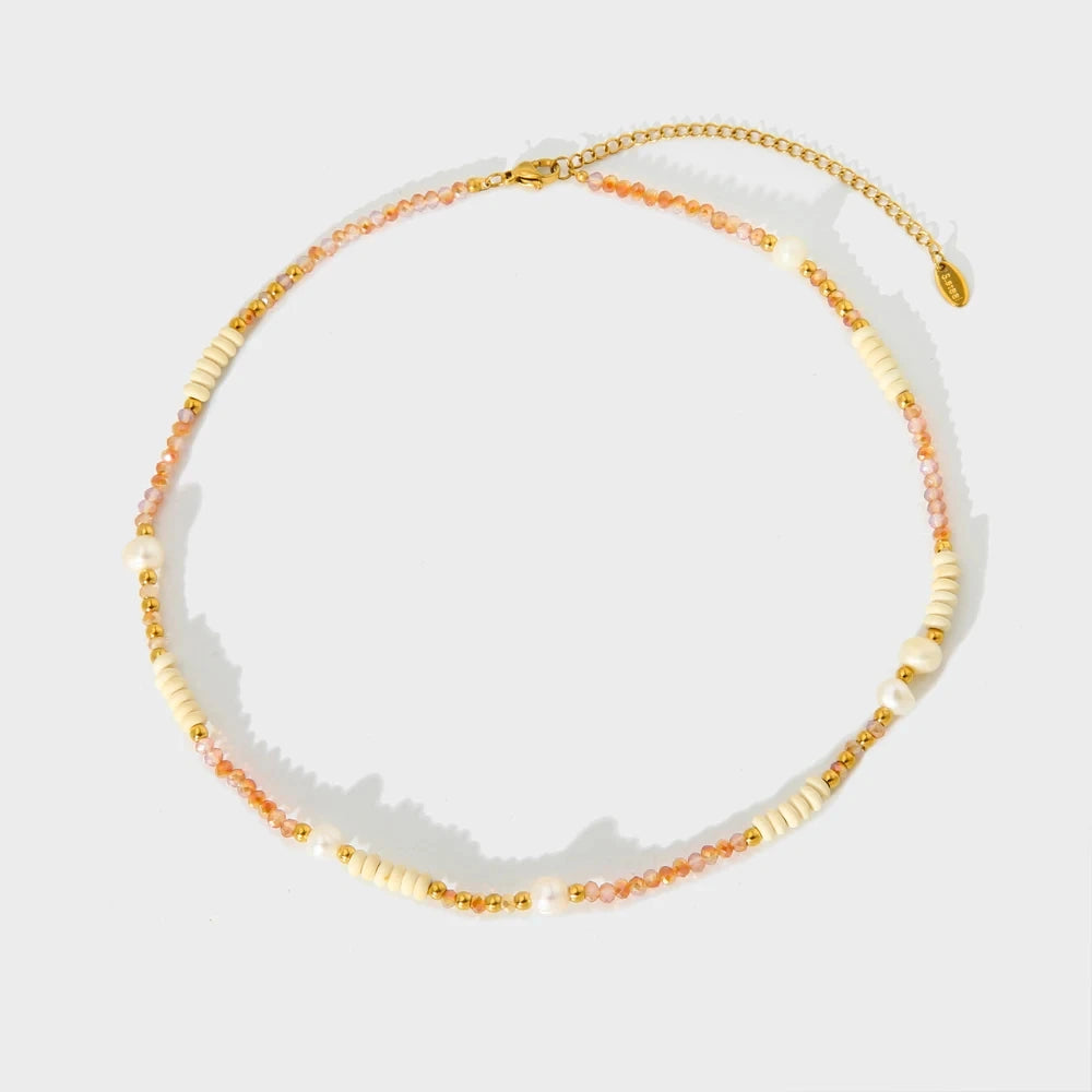 Demifine Freshwater Pearl & Glass Bead Necklace – 18K Gold Plated