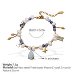 Bracelet with pearls, crystals, and stones on a white background