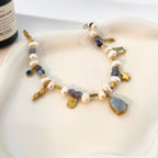 Demifine Freshwater Pearl & Natural Stone Bracelet – 18K Gold Plated